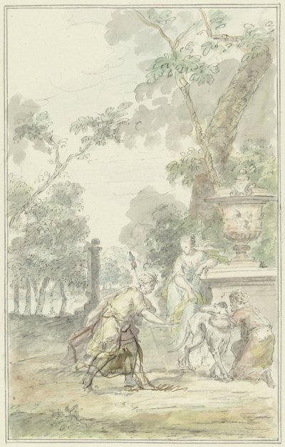 Diseño de la pieza de la habitación: Dorinda le devuelve a Silvio su perro de Dionys van Nijmegen
