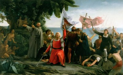 Primer desembarco de Cristóbal Colón en América, 1862 de Dioscoro Teofilo Puebla Tolin
