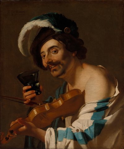 Violinista con copa de vino de Dirck Baburen van