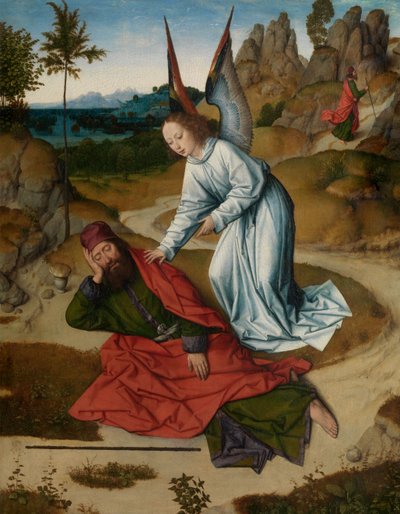 Elías en el desierto, detalle del Retablo del Santísimo Sacramento, c.1464-68 (óleo sobre tabla) de Dirck Bouts