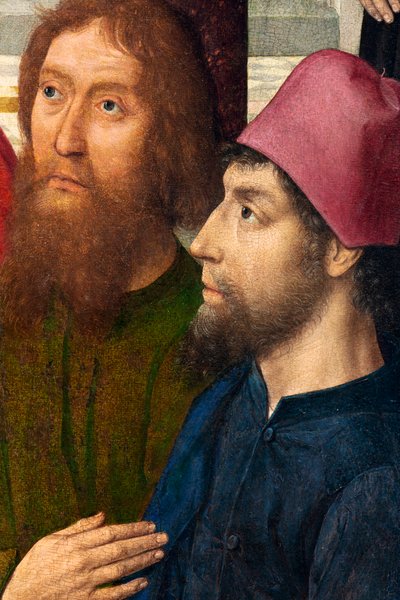 Iglesia parroquial (Parochiekerk Sint-Pieter). Pintura. La Última Cena. Dirk Bouts. 1464-1468. (detalle). Panel central. de Dirck Bouts