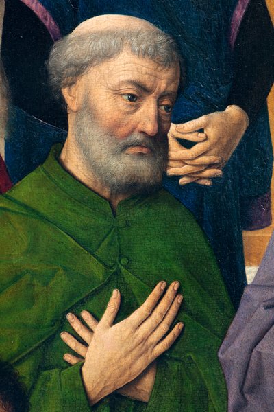 Iglesia parroquial (Parochiekerk Sint-Pieter). Pintura. La Última Cena. Dirk Bouts. 1464-1468. (detalle) de Dirck Bouts