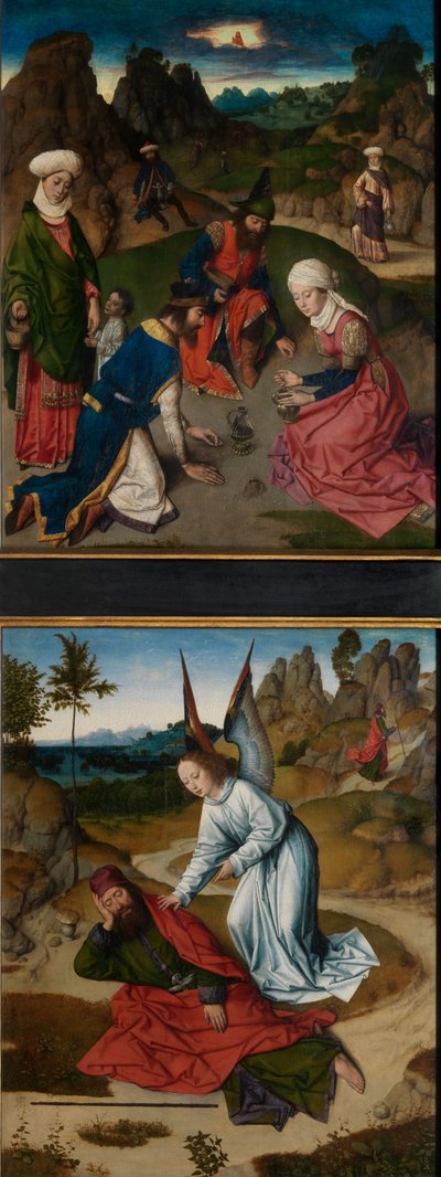 La recogida del maná y Elías en el desierto, del Retablo del Santísimo Sacramento, c.1464-68 (óleo sobre tabla) de Dirck Bouts