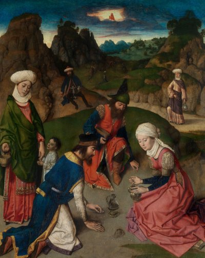 La recogida del maná, detalle del Retablo del Santísimo Sacramento, c.1464-68 (óleo sobre tabla) de Dirck Bouts