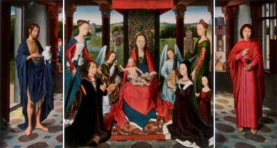 La Virgen y el Niño con Santos y Donantes El Tríptico Donne, c1478 de Dirck Bouts