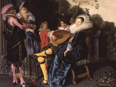 Una fiesta elegante haciendo música junto a un lago ornamental, 1621 de Dirck Hals