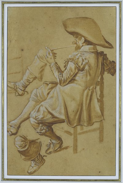 Fumador de pipa sentado y dos piernas bajas de Dirck Hals