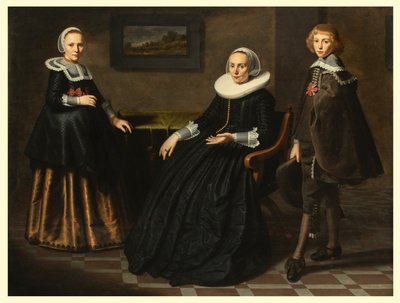 Una madre con su hijo y su hija, c.1641-41 (óleo sobre tabla de roble biselada) de Dirck Santvoort
