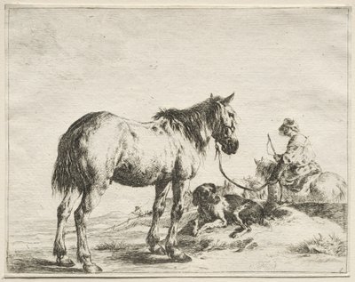 Un caballo atado a una estaca de Dirck Stoop