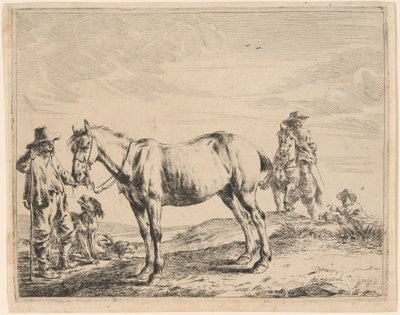 Un hombre sosteniendo un caballo por su brida de Dirck Stoop