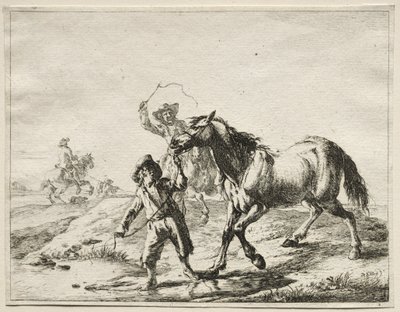 Un niño llevando un caballo a beber de Dirck Stoop
