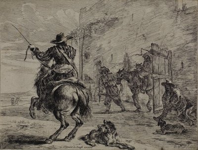 Caballo Encabritado, Cerca de un Establo, lámina uno de la Serie de Caballos de Dirck Stoop