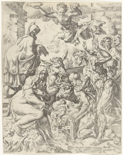 Adoración de los pastores La caída y la redención de la humanidad a través de la vida y la pasión de Cristo (título de la serie) de Dirck Volckertsz. Coornhert (attributed to)