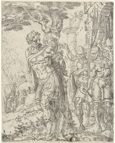 Achior atado a un árbol Judit y Holofernes (título de serie) de Dirck Volckertsz. Coornhert (attributed to)