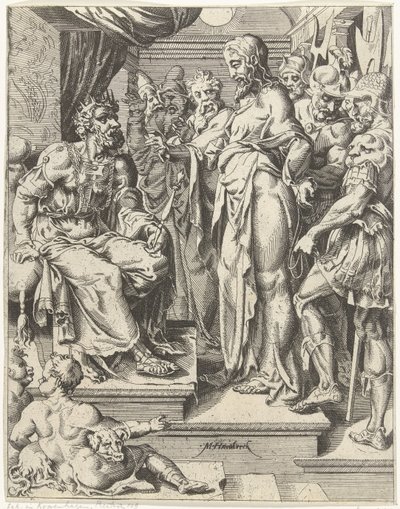 Cristo ante Herodes La caída y la redención de la humanidad a través de la vida y la pasión de Cristo (título de la serie) de Dirck Volckertsz. Coornhert (attributed to)