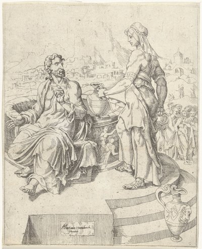 Conversación con la mujer samaritana La caída y la redención de la humanidad a través de la vida y la pasión de Cristo (título de la serie) de Dirck Volckertsz. Coornhert (attributed to)