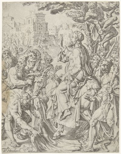 Entrada a Jerusalén La caída y la redención de la humanidad a través de la vida y la pasión de Cristo (título de la serie) de Dirck Volckertsz. Coornhert (attributed to)