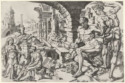 Job es azotado por Satanás de Dirck Volckertsz. Coornhert (attributed to)