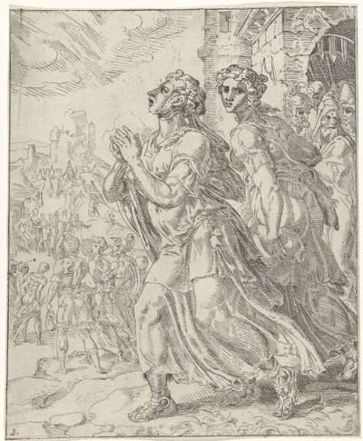 Judith y su sirviente salen de Betulia Judit y Holofernes (título de serie) de Dirck Volckertsz. Coornhert (attributed to)