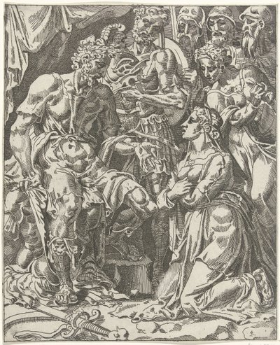 Judit voor Holofernes Judit en Holofernes (series title) de Dirck Volckertsz. Coornhert (attributed to)