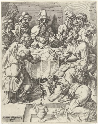 María Magdalena lava los pies de Cristo La caída y la redención de la humanidad a través de la vida y la pasión de Cristo (título de la serie) de Dirck Volckertsz. Coornhert (attributed to)