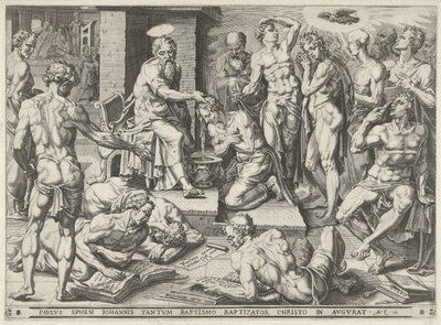 Pablo bautiza a los habitantes de Éfeso de Dirck Volckertsz. Coornhert (attributed to)