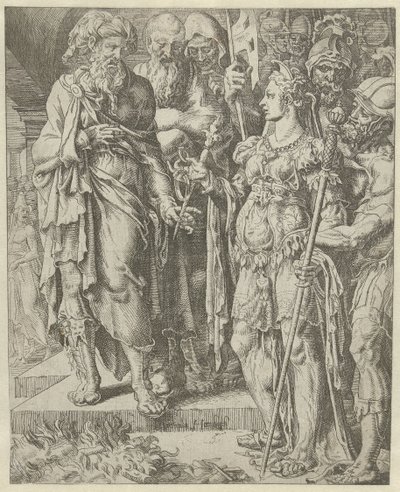 Tamar muestra la garantía Historia de Judá y Tamar (título de la serie) de Dirck Volckertsz. Coornhert (attributed to)