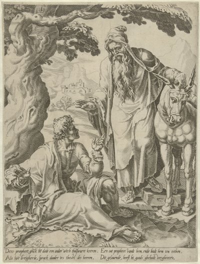 Invitación del Profeta al Hombre de Dios Historia del hombre desobediente de Dios (título de la serie) de Dirck Volckertsz. Coornhert (attributed to)