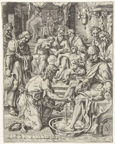 lavado de pies La caída y la redención de la humanidad a través de la vida y la pasión de Cristo (título de la serie) de Dirck Volckertsz. Coornhert (attributed to)