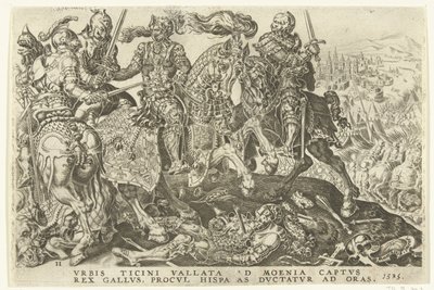 Captura de Francisco I en la Batalla de Pavía, 1525 Victorias de Carlos V (título de la serie) Divi Caroli. v. imp. optar. max victoriae, ex multis praecipuae (título de la serie) de Dirck Volckertsz. Coornhert (possibly)