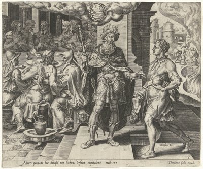Castigo del hombre sin traje de boda Parábola de una fiesta de bodas (título de la serie) de Dirck Volckertsz. Coornhert