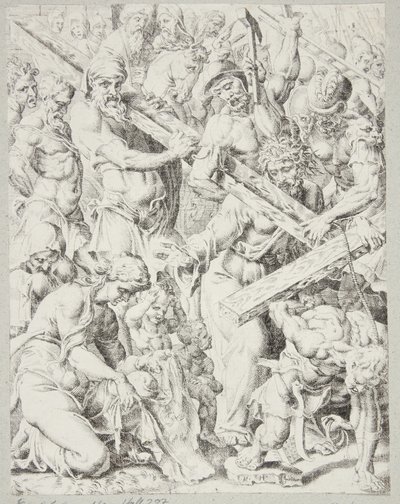 Cristo llevando la cruz y el milagro del paño de Verónica de Dirck Volckertsz. Coornhert