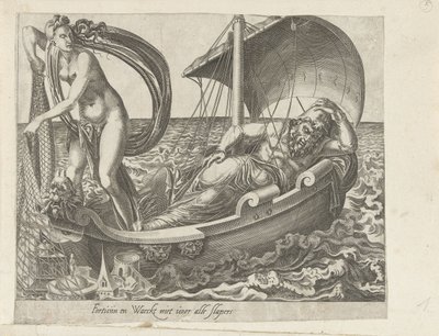 La fortuna no favorece a los que se duermen; La paciencia como el vencedor de la fortuna No todos los holgazanes tienen suerte Fortuna y waeckt no para todos los durmientes (título sobre objeto) Proverbios sobre Fortuna (título de la serie) de Dirck Volckertsz. Coornhert