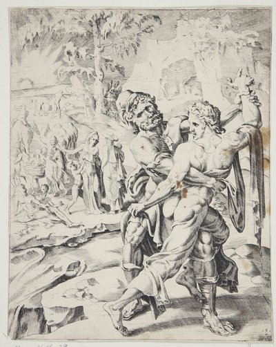 Jacob luchando con el ángel de Dirck Volckertsz. Coornhert