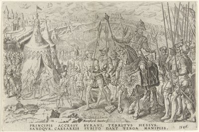 Campamento imperial en Ingolstadt, 1546
Victorias de Carlos V (título de la serie)
Divi Caroli. V. imp. opt. max. victoriae, ex multis praecipuae (título de la serie) de Dirck Volckertsz. Coornhert