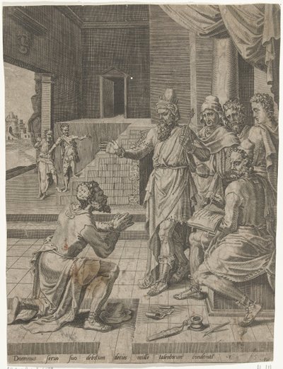 Remisión de la deuda del siervo por el rey Parábola del Siervo Ingrato (título de la serie) de Dirck Volckertsz. Coornhert