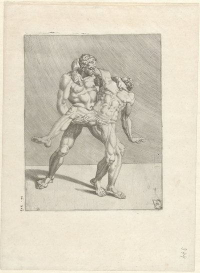 dos luchadores Luchadores (título de la serie) de Dirck Volckertsz. Coornhert