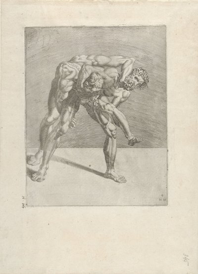 dos luchadores Luchadores (título de la serie) de Dirck Volckertsz. Coornhert