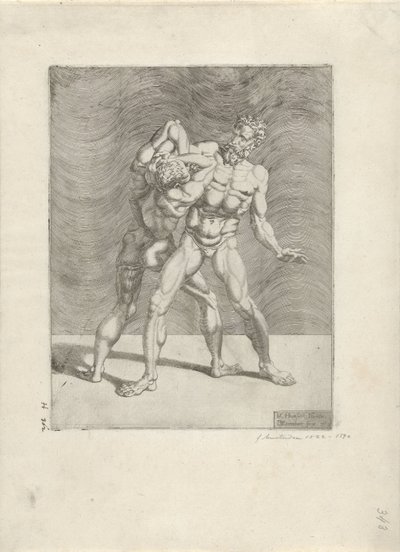 dos luchadores Luchadores (título de la serie) de Dirck Volckertsz. Coornhert