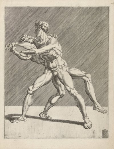 dos luchadores Luchadores (título de la serie) de Dirck Volckertsz. Coornhert