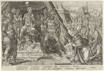 Guillermo II, duque de Güeldres, se somete a la autoridad de Carlos V, 1543 Victorias de Carlos V (título de la serie) Divi Caroli. v. imp. optar. max victoriae, ex multis praecipuae (título de la serie) de Dirck Volckertsz. Coornhert