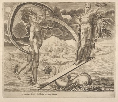 La fortuna usando al hombre como juguete de los Seis Dichos sobre la Fortuna, ca. 1560 de Dirck Volkertsen Coornhert