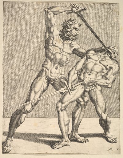 Dos esgrimistas, de Esgrimistas, lámina 7, 1552 de Dirck Volkertsen Coornhert