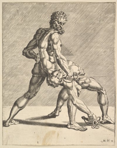 Dos Esgrimistas, de Esgrimistas, placa 8, 1552 de Dirck Volkertsen Coornhert