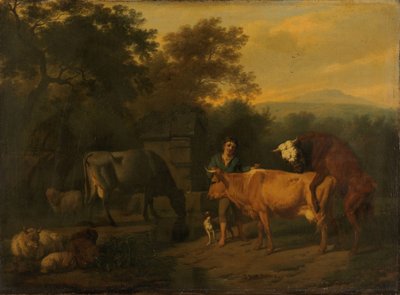 Paisaje con pastor y ganado de Dirck van Bergen