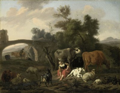 Paisaje con pastores y ganado de Dirck van Bergen