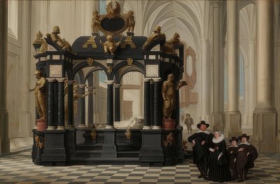 Una familia en la tumba del príncipe Guillermo I en la Nieuwe Kerk, Delft. 1645 de Dirck van Delen