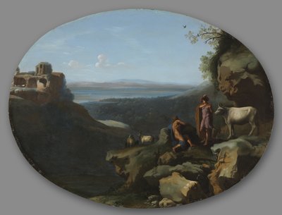 Mercurio y Argus en un paisaje, c.1635 (óleo sobre cobre) de Dirck van der Lisse