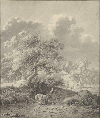 paisaje con caballo y carruaje de Dirk Jan van der Laan