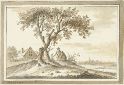 Paisaje con dos hombres debajo de un árbol. de Dirk Kuipers